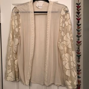 Gauzy lace bell-sleeve cardigan